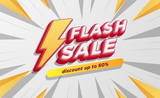 offerta di vendita flash sconto banner su testo 3d e simbolo del fulmine vettore