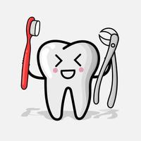 illustrazione del carattere dei denti con attrezzatura dentale. mascotte dei denti vettore