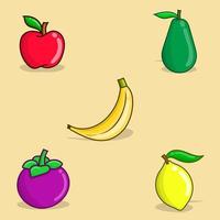 set di illustrazione vettoriale di frutta. mela, avocado, mangostano, limone