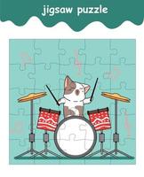 il gioco del puzzle del gatto sta giocando a un cartone animato di percussioni vettore