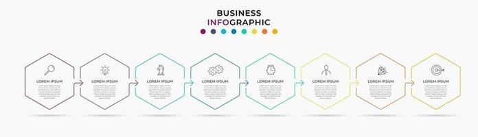 modello di business di progettazione infografica con icone e 8 opzioni o passaggi vettore