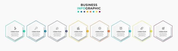 modello di business di progettazione infografica con icone e 8 opzioni o passaggi vettore