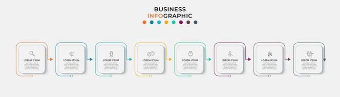 modello di business di progettazione infografica con icone e 8 opzioni o passaggi vettore