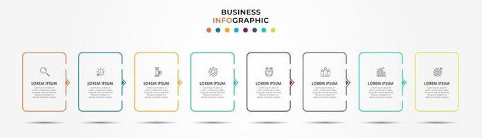 modello di business di progettazione infografica con icone e 8 opzioni o passaggi vettore