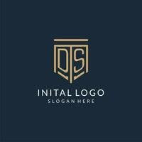 iniziale ds scudo logo monoline stile, moderno e lusso monogramma logo design vettore