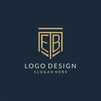 iniziale eb scudo logo monoline stile, moderno e lusso monogramma logo design vettore