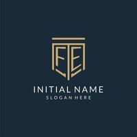 iniziale fe scudo logo monoline stile, moderno e lusso monogramma logo design vettore