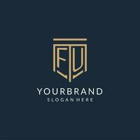 iniziale fu scudo logo monoline stile, moderno e lusso monogramma logo design vettore