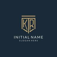 iniziale kr scudo logo monoline stile, moderno e lusso monogramma logo design vettore