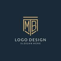 iniziale mb scudo logo monoline stile, moderno e lusso monogramma logo design vettore