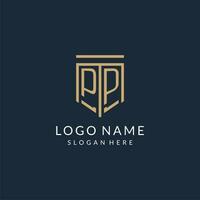 iniziale pp scudo logo monoline stile, moderno e lusso monogramma logo design vettore