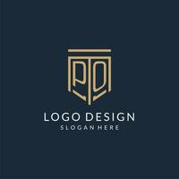 iniziale Po scudo logo monoline stile, moderno e lusso monogramma logo design vettore