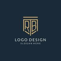 iniziale rb scudo logo monoline stile, moderno e lusso monogramma logo design vettore