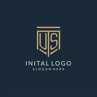 iniziale noi scudo logo monoline stile, moderno e lusso monogramma logo design vettore