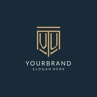 iniziale vu scudo logo monoline stile, moderno e lusso monogramma logo design vettore