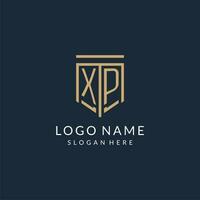 iniziale xp scudo logo monoline stile, moderno e lusso monogramma logo design vettore