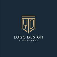 iniziale yo scudo logo monoline stile, moderno e lusso monogramma logo design vettore