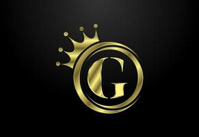 inglese alfabeto g con un' corona. reale, re, Regina lusso simbolo. font emblema. vettore illustrazione