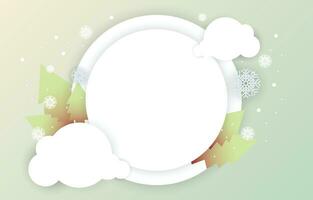 cerchio papercut con Natale albero e nuvole. allegro Natale e contento nuovo anno modello. vuoto telaio sfondo decorato con fiocco di neve. vettore illustrazione di inverno