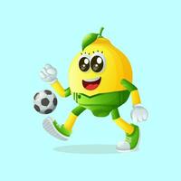 carino Limone personaggio giocando calcio vettore