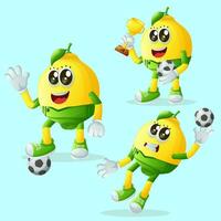 carino Limone personaggi giocando calcio vettore