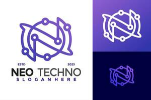 lettera n tecnologia logo design vettore simbolo icona illustrazione