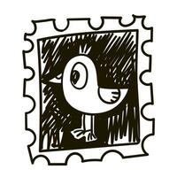 carino francobollo con un' uccello per Halloween. nero e bianca disegno con colpi simile per inchiostro. vettore illustrazione, schizzo. disegno, carino contrastante uccello, nero penna. nero penna su bianca. illustrazione