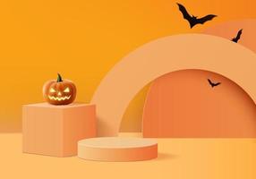 3d halloween fumo minimo e podio di zucca per lo sfondo dei prodotti vettore