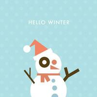 Ciao inverno con pupazzo di neve geometrico forme vettore illustrazione. allegro Natale e contento nuovo anno saluto carta modello.
