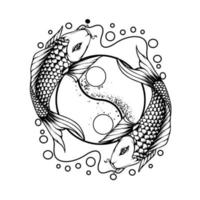 yin yang koi pesce giappone silhouette vettore