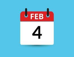 febbraio 4. piatto icona calendario isolato su blu sfondo. Data e mese vettore illustrazione