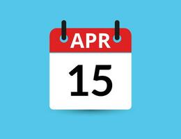 aprile 15. piatto icona calendario isolato su blu sfondo. Data e mese vettore illustrazione