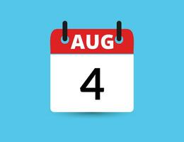 agosto 4. piatto icona calendario isolato su blu sfondo. Data e mese vettore illustrazione