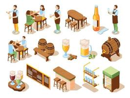 icone isometriche del pub della birra vettore
