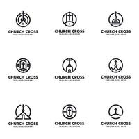 chiesa cristiana croce con logo set icona illustrazione vettoriale design