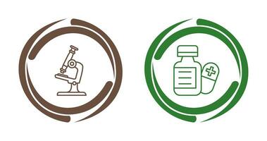 microscopio e pillola icona vettore