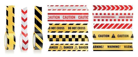 set di icone realistiche di nastri adesivi di avvertenza appiccicosi vettore