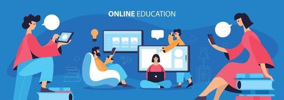 banner piatto di istruzione online vettore