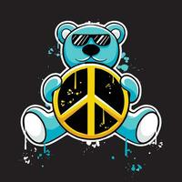 vettore graffiti mano disegnato orsacchiotto orso con pace logo disegni per abbigliamento di strada illustrazione