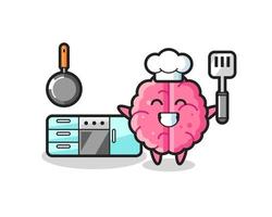 illustrazione del personaggio del cervello mentre uno chef sta cucinando vettore