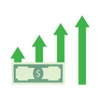 crescita stipendio i soldi. vettore profitto su freccia grafico, moneta denaro contante crescita illustrazione