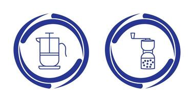 francese stampa e caffè macinino icona vettore