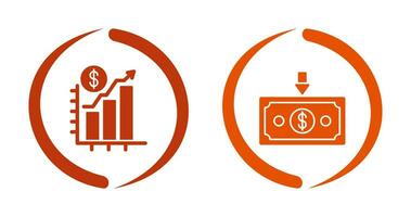 grafico su e i soldi giù icona vettore