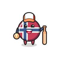 personaggio dei cartoni animati del distintivo della bandiera della Norvegia come giocatore di baseball vettore