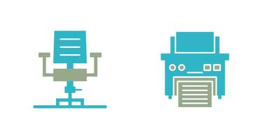 scrivania sedia e stampante icona vettore