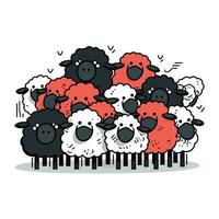 gregge di pecore carino cartone animato vettore illustrazione di un' gregge di pecora