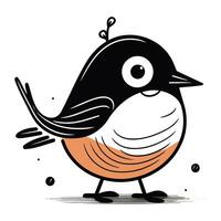 divertente cartone animato uccello con grande occhi e baffi. vettore illustrazione.