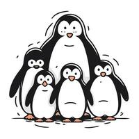 pinguino famiglia. nero e bianca vettore illustrazione su bianca sfondo.