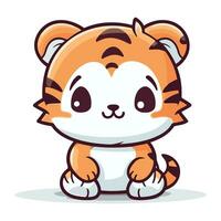 carino tigre cartone animato personaggio vettore illustrazione. carino poco tigre mascotte.