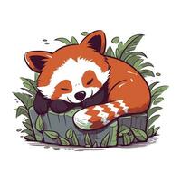 carino rosso panda addormentato nel il giardino. vettore illustrazione.